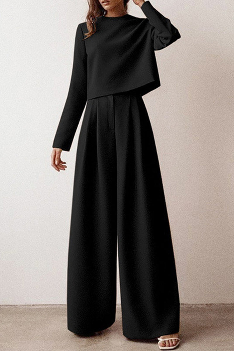 Conjunto de dos piezas de manga larga, cuello redondo, bolsillo liso y elegante de estilo británico