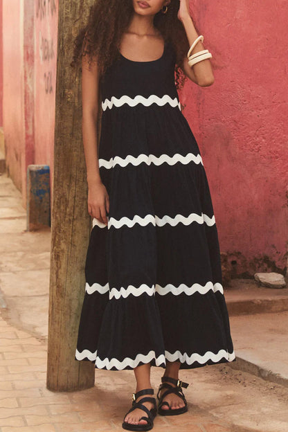 Vestido sexy sencillo con estampado ondulado y escote en U, sin mangas (4 colores)
