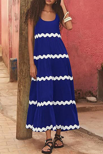 Vestido sexy sencillo con estampado ondulado y escote en U, sin mangas (4 colores)