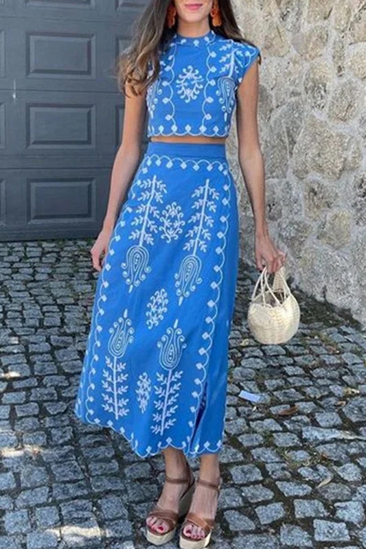 Conjunto informal de dos piezas con estampado geométrico y manga corta (3 colores)