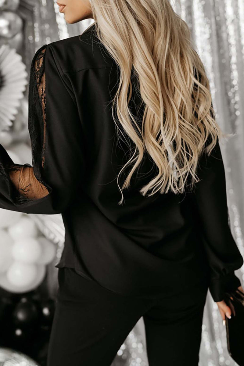 Elegantes blusas de cuello camisero de malla sólida