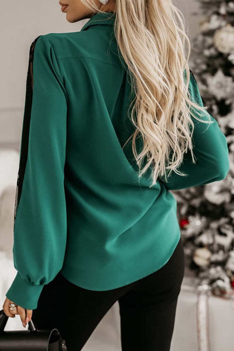 Elegantes blusas de cuello camisero de malla sólida