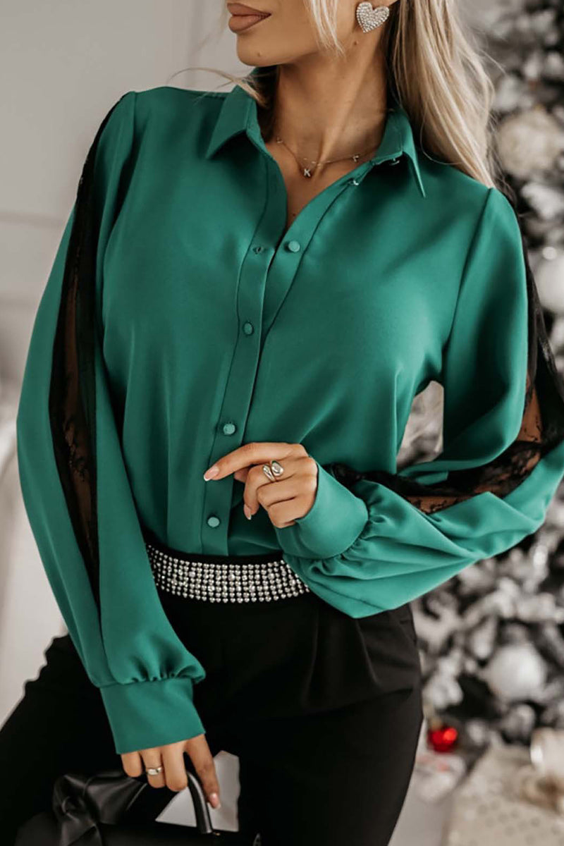 Elegantes blusas de cuello camisero de malla sólida