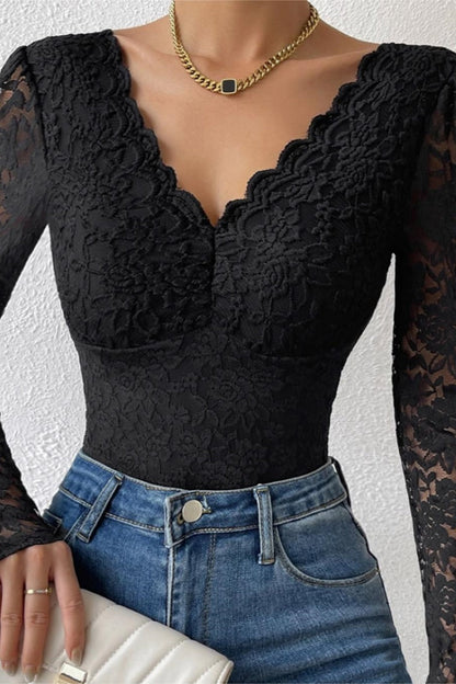 Body sexy ajustado con escote en V, espalda descubierta y parches sólidos transparentes