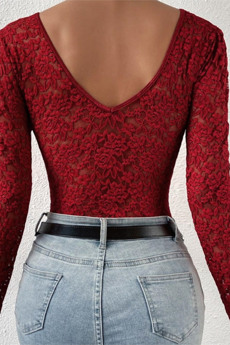 Body sexy ajustado con escote en V, espalda descubierta y parches sólidos transparentes