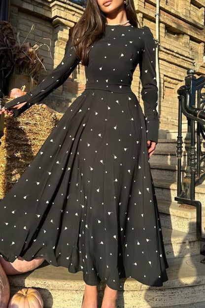Elegante vestido floral de corte A con escote redondo y frenillo (3 colores)