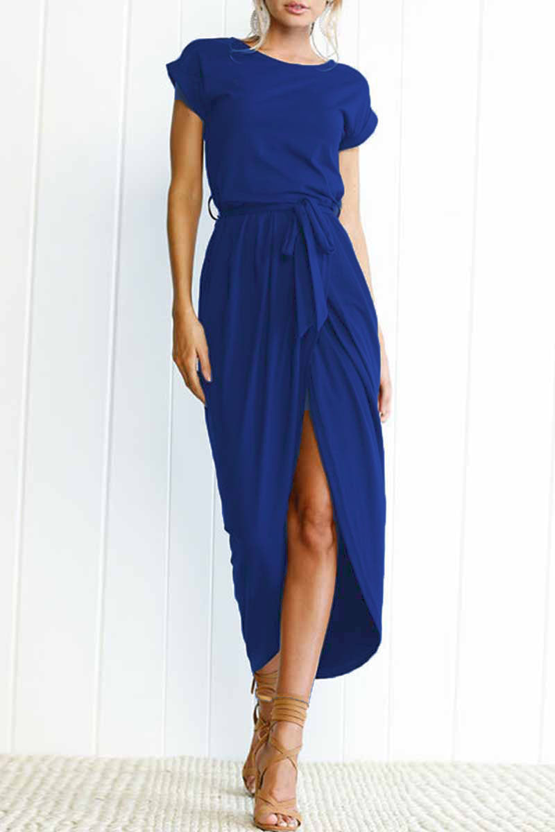 Vestidos casuales irregulares con cuello redondo y frenillo liso (6 colores)