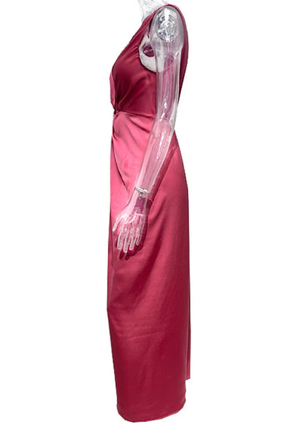 Vestido de noche sexy, formal, liso, con escote en V y pliegues (4 colores)