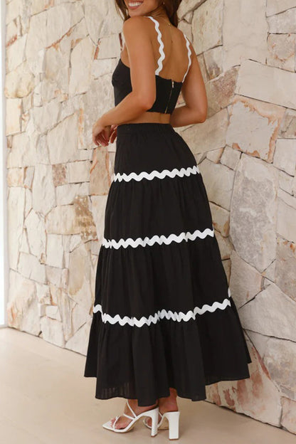 Conjunto de dos piezas sin mangas, cuello cuadrado, elegante y dulce con contraste ondulado