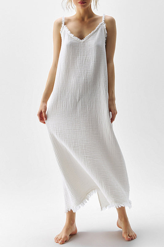 Vestidos casuales con cuello en V, borlas y tirantes