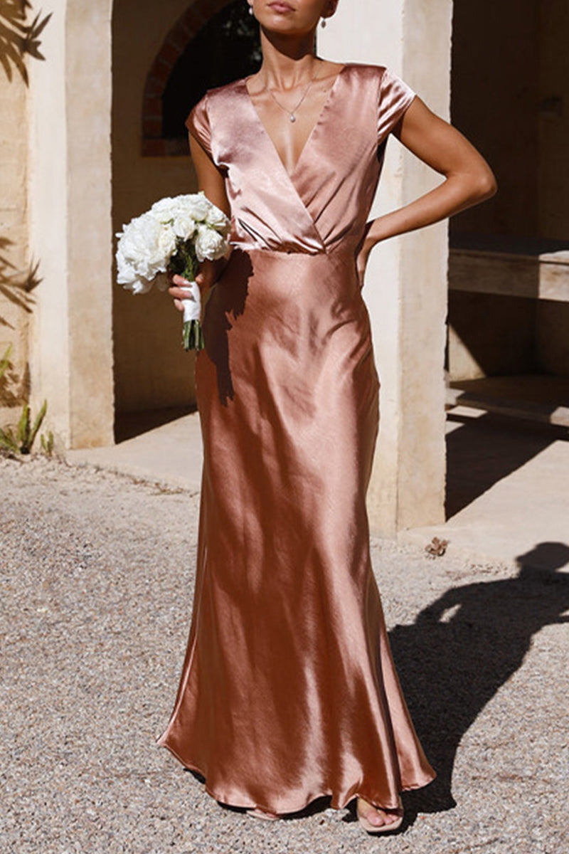 Vestidos de noche formales de celebridades con escote en V sólido