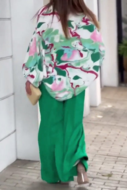Elegante conjunto de dos piezas con cuello vuelto y bolsillo floral (4 colores)