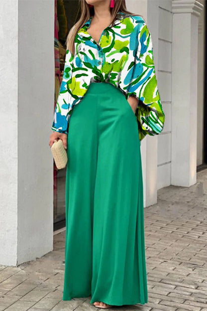 Elegante conjunto de dos piezas con cuello vuelto y bolsillo floral (4 colores)