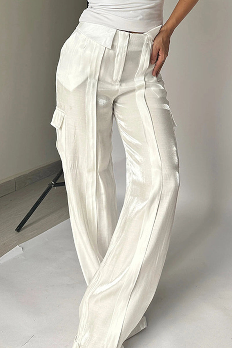 Pantalones rectos de cintura media holgados con bolsillos de cambio gradual (4 colores)