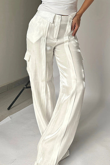 Pantalones rectos de cintura media holgados con bolsillos de cambio gradual (4 colores)