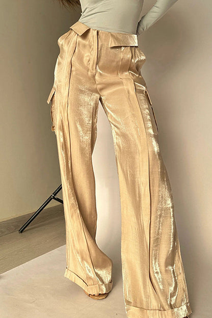 Pantalones rectos de cintura media holgados con bolsillos de cambio gradual (4 colores)