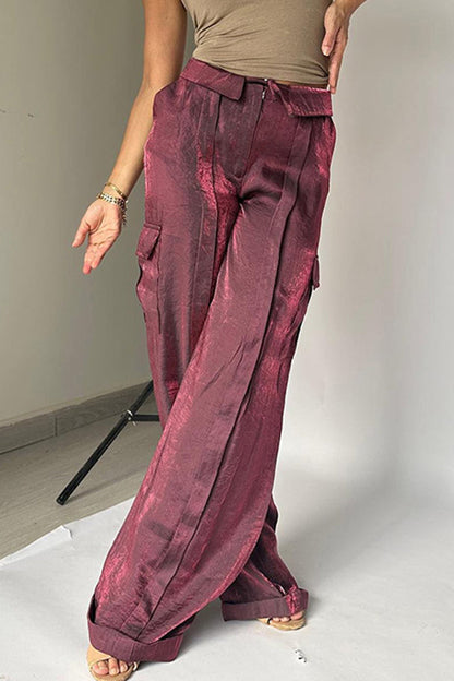 Pantalones rectos de cintura media holgados con bolsillos de cambio gradual (4 colores)