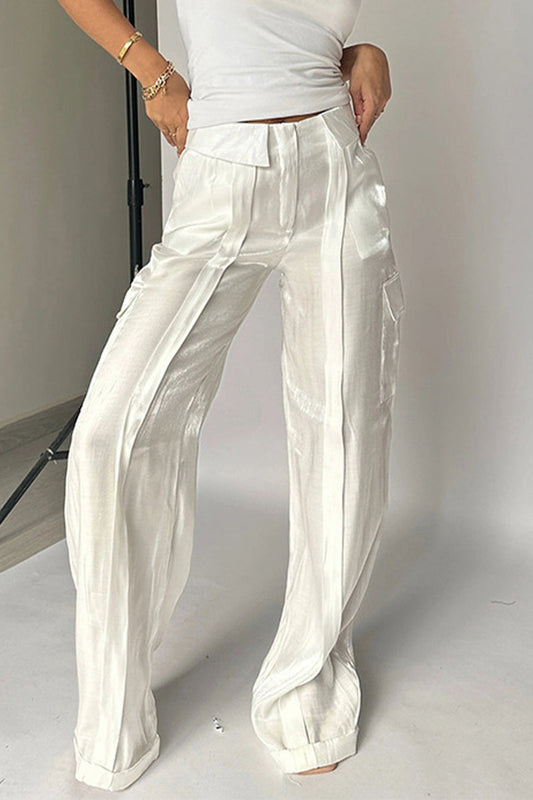 Pantalones casuales rectos de cintura media holgados con bolsillo de cambio gradual