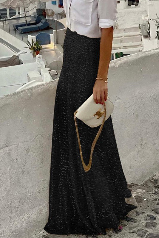 Elegante pantalón de cintura alta con lentejuelas y color liso