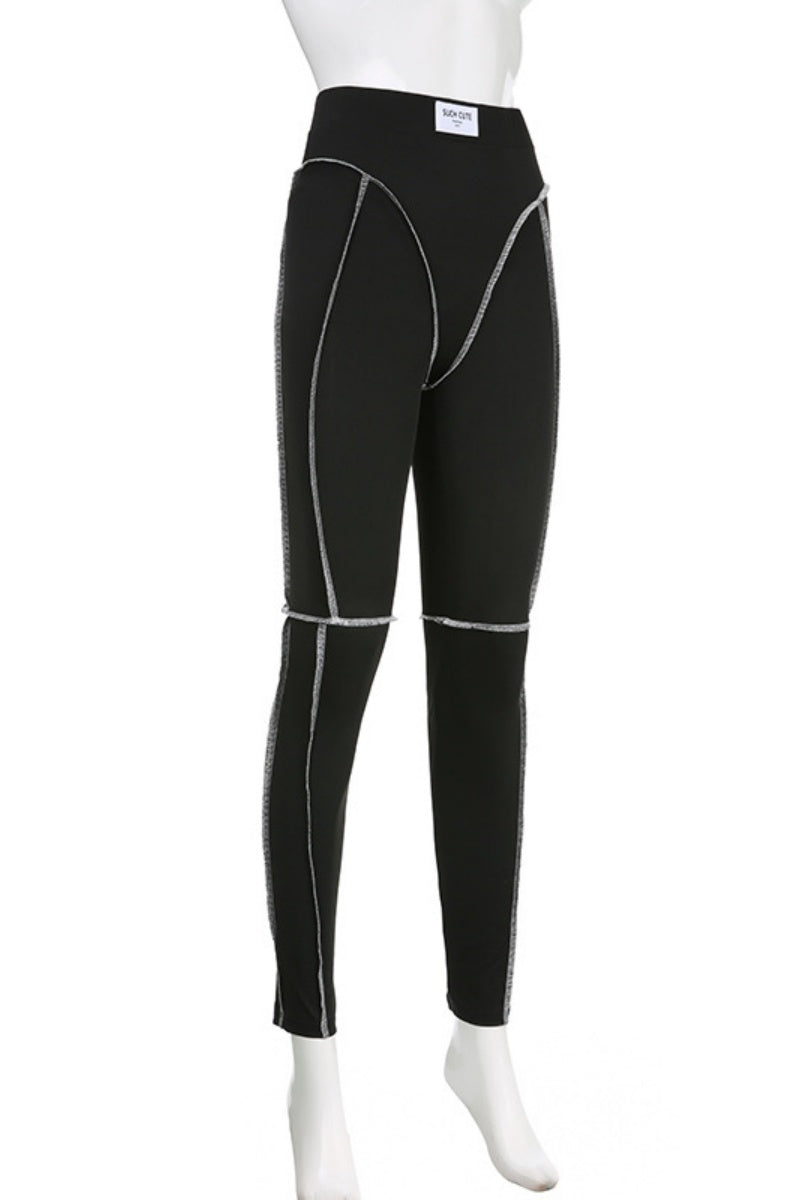 Casual Sportswear Solid Patchwork Skinny High Waist Pencil Solid Color Trousers