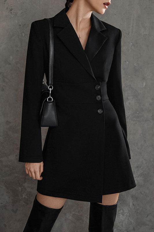 Vestido de traje estilo británico con cuello vuelto y botones sólidos