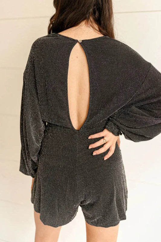 Mono informal liso con espalda descubierta y lentejuelas, cuello en V, estilo regular