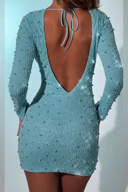 Vestidos sexis de falda cruzada con cuello redondo, espalda descubierta y frenillo sólido