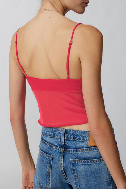 Tops sexys de malla sólida con lazo y cuello en V