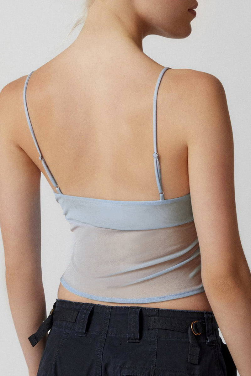 Tops sexys de malla sólida con lazo y cuello en V