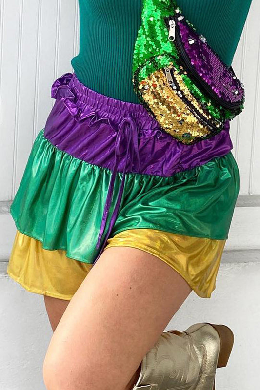 Parte inferior sexy de talle alto con diseño de patchwork tipo A y contraste de bloques de color