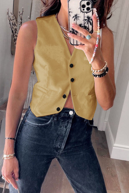 Tops de cuello en V con hebilla sólida de estilo británico