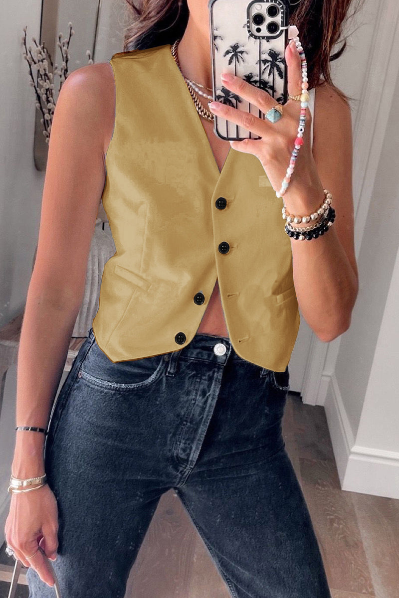 Tops de cuello en V con hebilla sólida de estilo británico