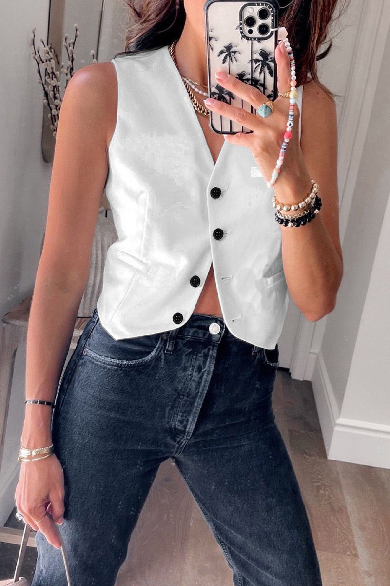 Tops de cuello en V con hebilla sólida de estilo británico