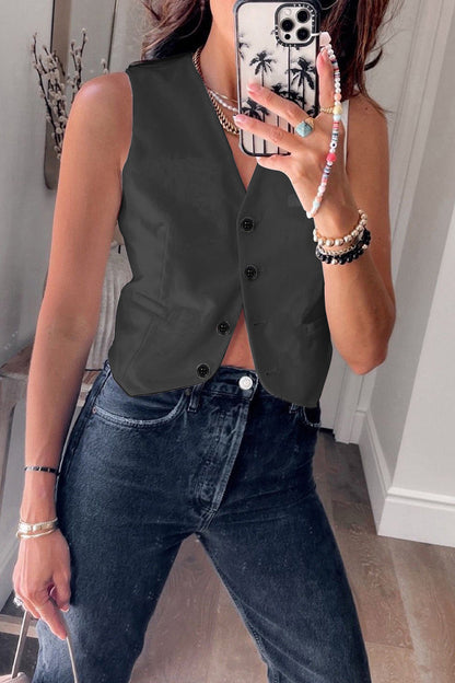 Tops de cuello en V con hebilla sólida de estilo británico
