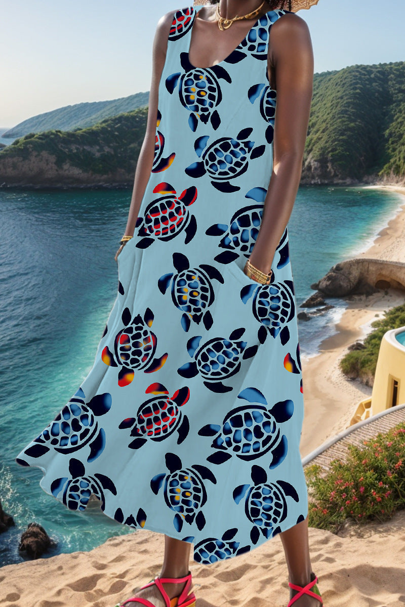 Vestido informal básico con cuello en U y estampado (6 colores)