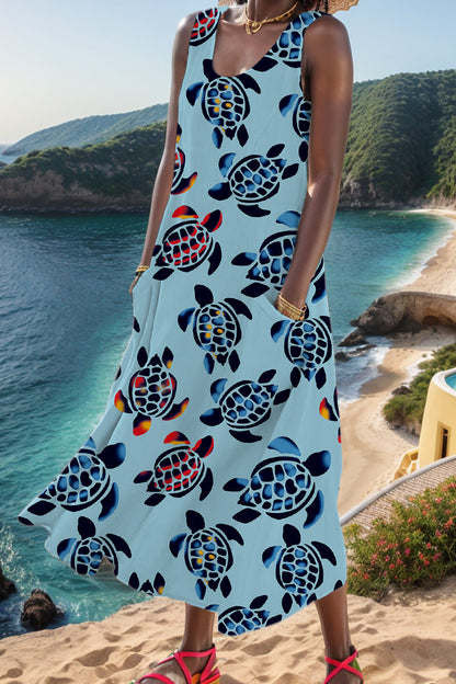 Vestido informal básico con cuello en U y estampado (6 colores)