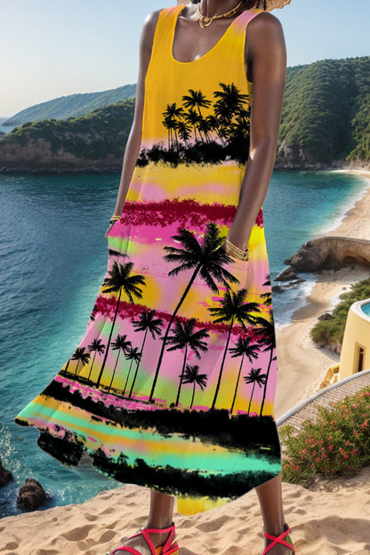 Vestido informal básico con cuello en U y estampado (6 colores)
