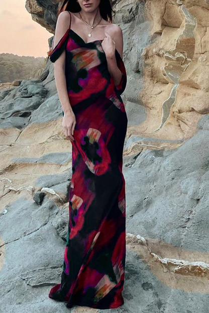 Vestidos de sirena con tirantes finos y estampado de patchwork a la moda