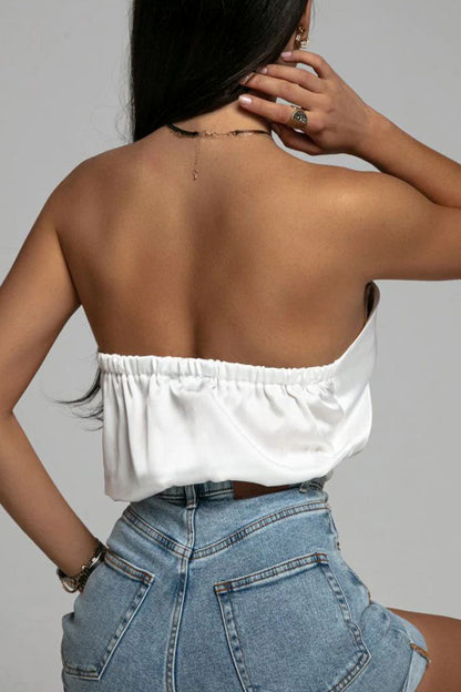 Tops halter sexys de color sólido sin espalda
