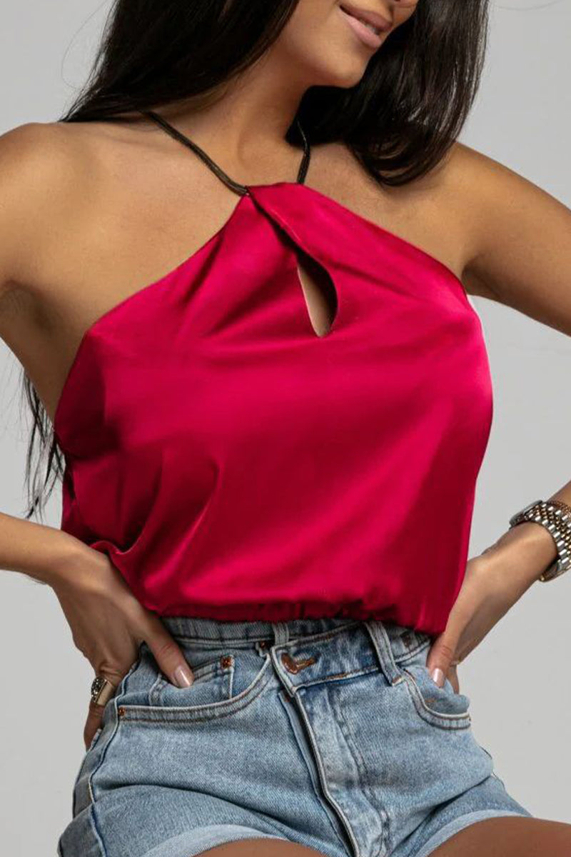 Tops halter sexys de color sólido sin espalda