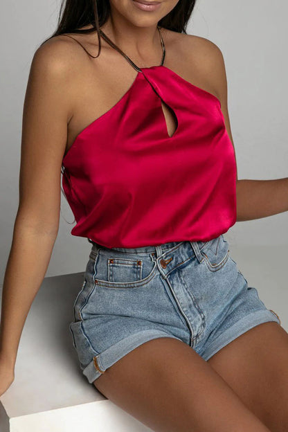 Tops halter sexys de color sólido sin espalda