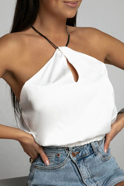 Tops halter sexys de color sólido sin espalda