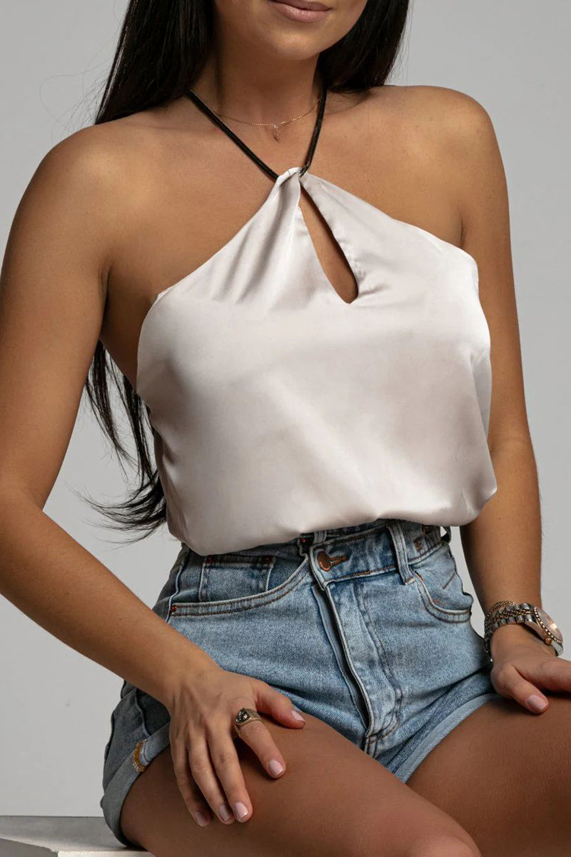 Tops halter sexys de color sólido sin espalda