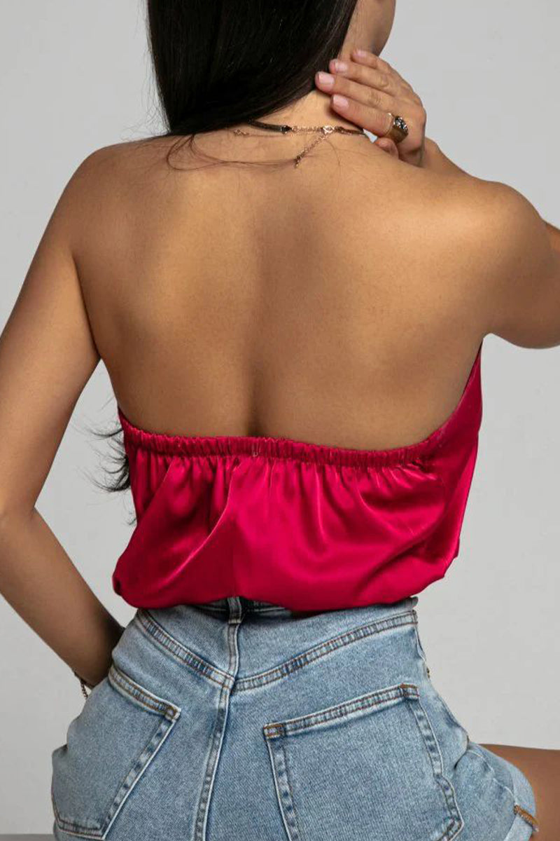 Tops halter sexys de color sólido sin espalda