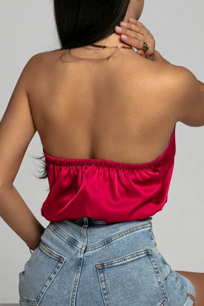 Tops halter sexys de color sólido sin espalda