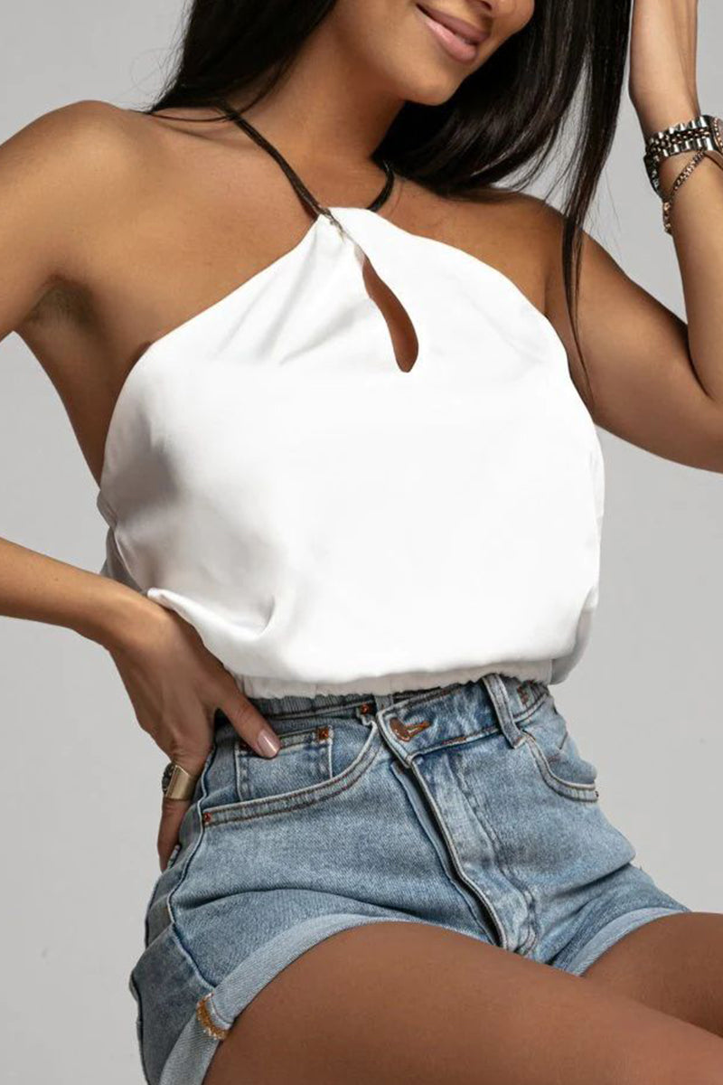 Tops halter sexys de color sólido sin espalda