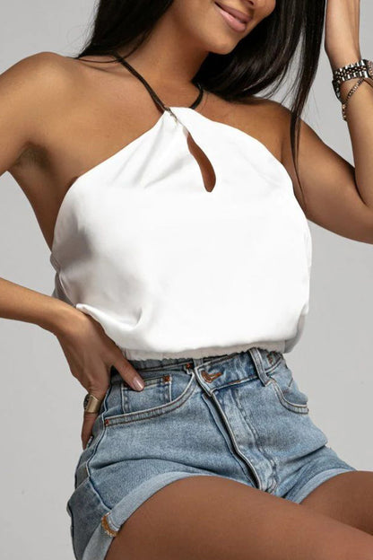 Tops halter sexys de color sólido sin espalda