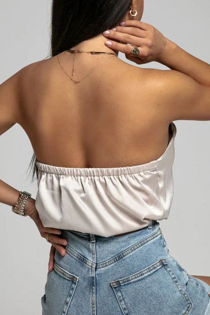 Tops halter sexys de color sólido sin espalda