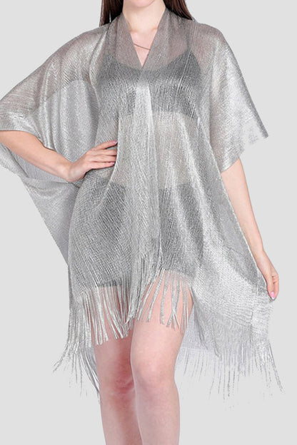 Traje de baño sexy de vacaciones con borlas sólidas y abertura con lentejuelas