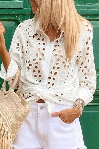 Tops casuales de cuello vuelto con aberturas lisas